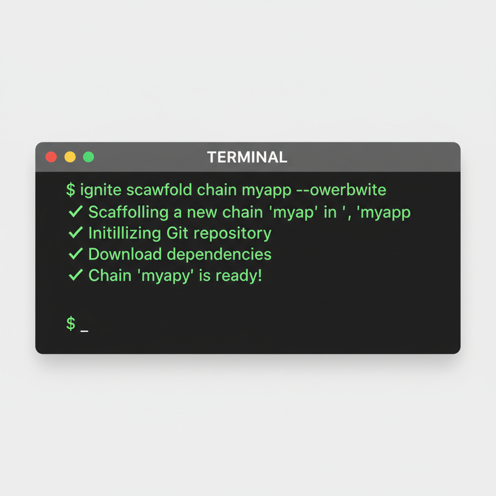 terminal window executing ignite scaffold chain command for Cosmos SDK app